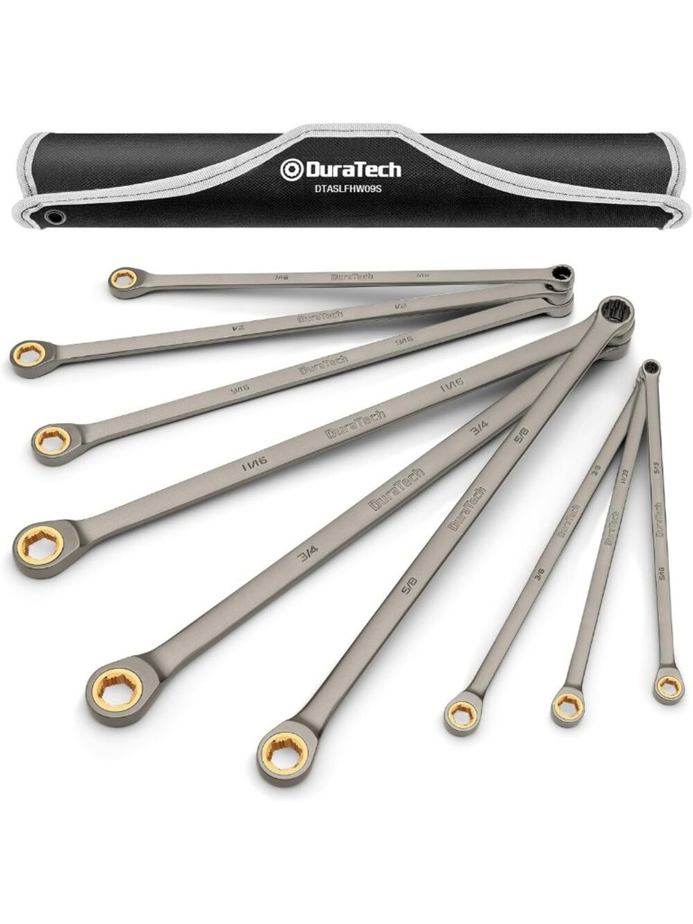 Extra Long Anti-Slip Ratcheting Wrench Set, 9-Piece SAE, Durable Tool Kit